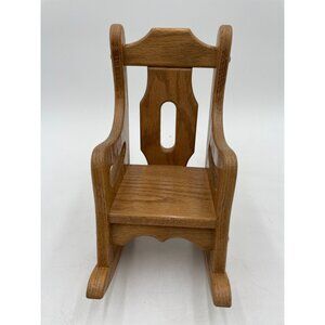 Miniature Wooden Oak Rocking Chair Doll Furniture Vintage Style Home Decor